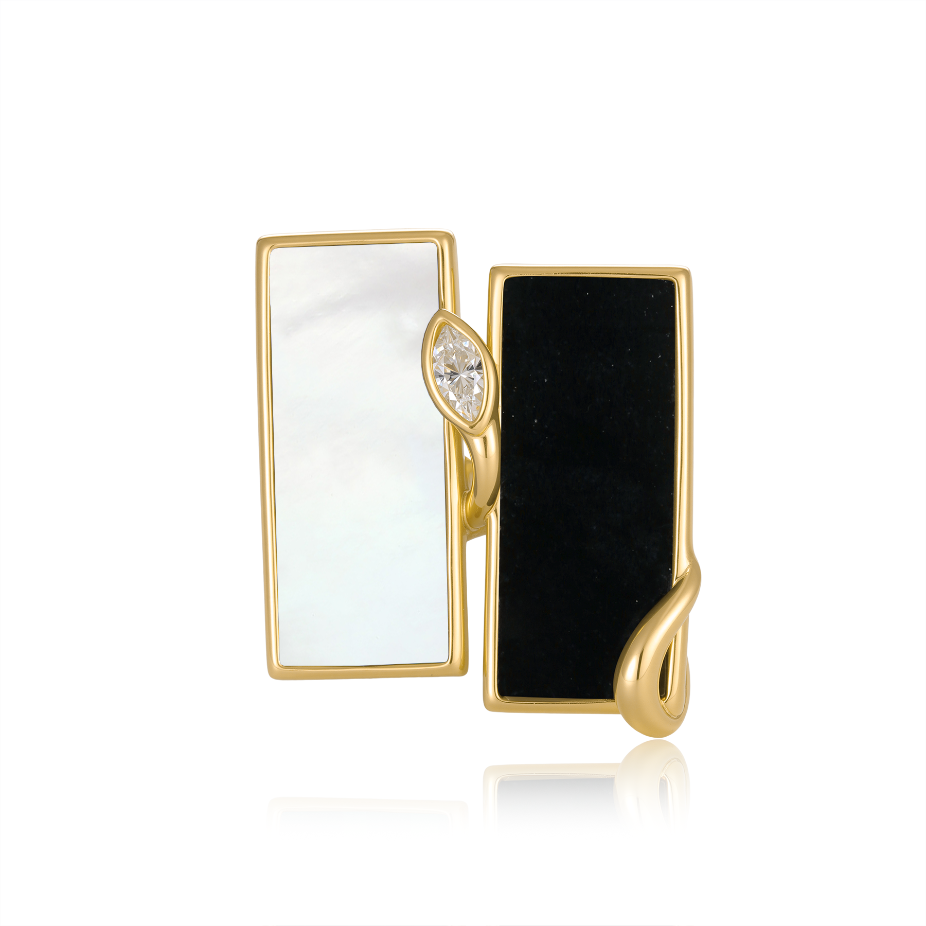 限量款蛇形天然墨翡雙長方未來鑽戒指(10分)-母貝