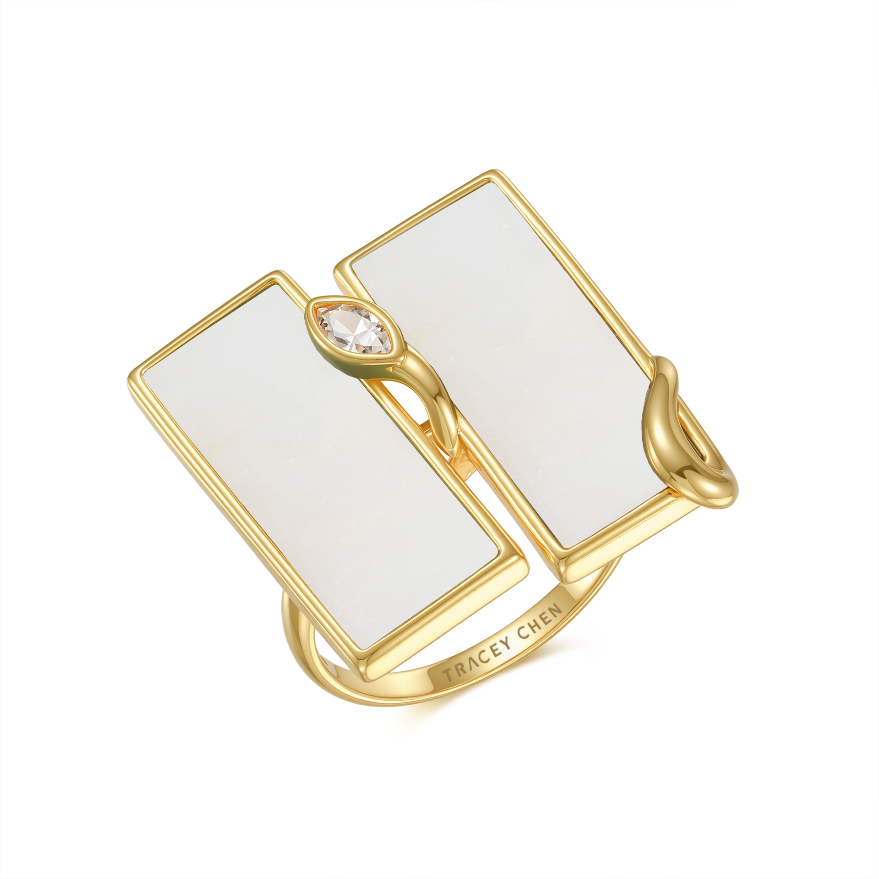 限量款蛇形天然白翡雙長方未來鑽戒指(10分)