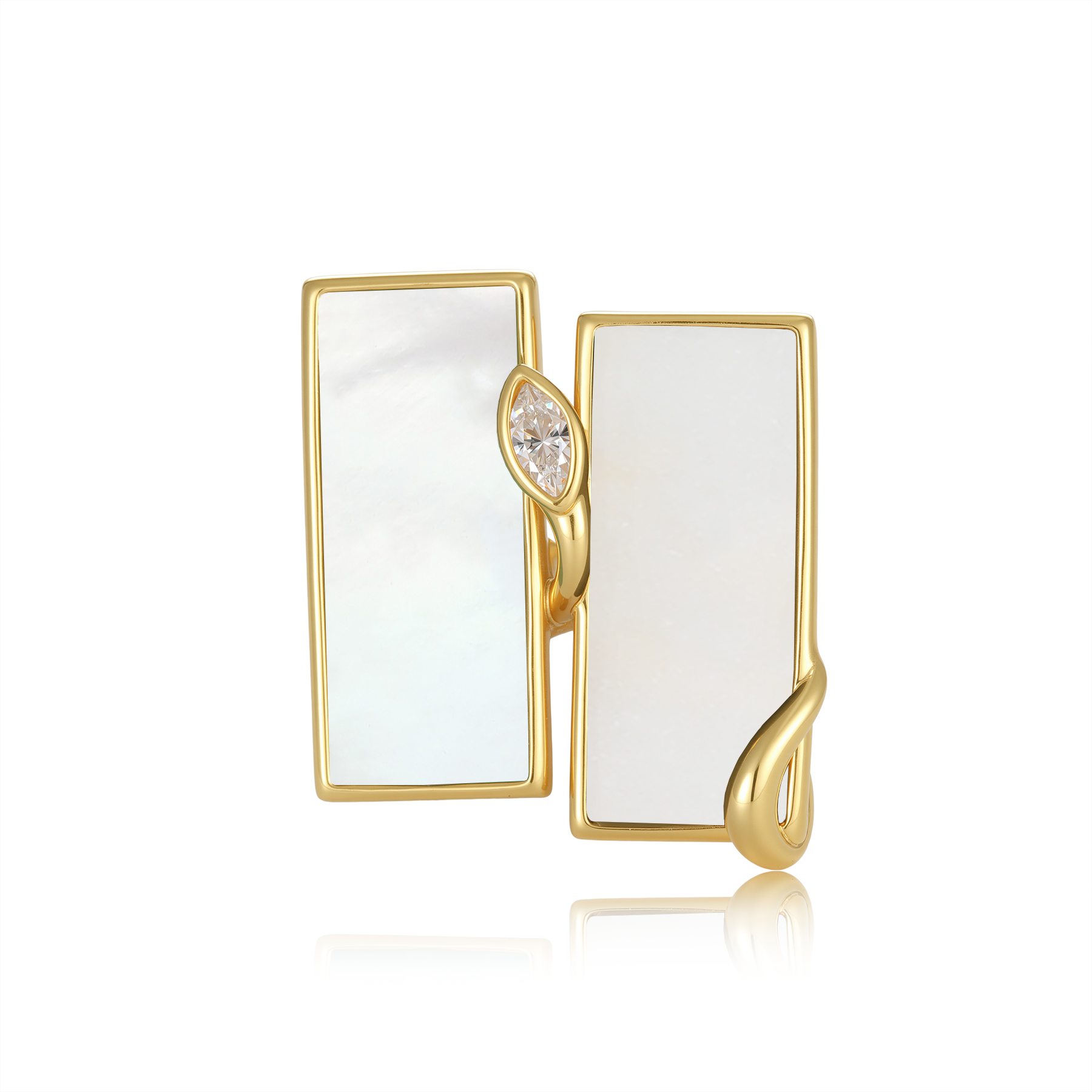 限量款蛇形天然白翡雙長方未來鑽戒指(10分)-母貝