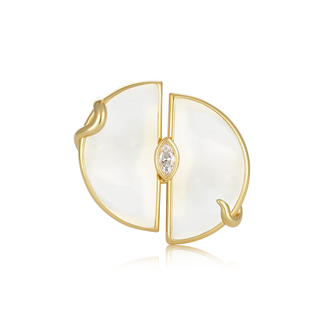 限量款蛇形雙半圓天然白翡未來鑽戒指(10分)