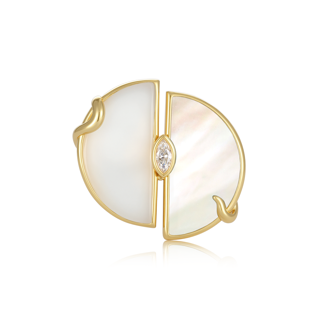 限量款蛇形雙半圓天然墨翡母貝未來鑽戒指(10分)