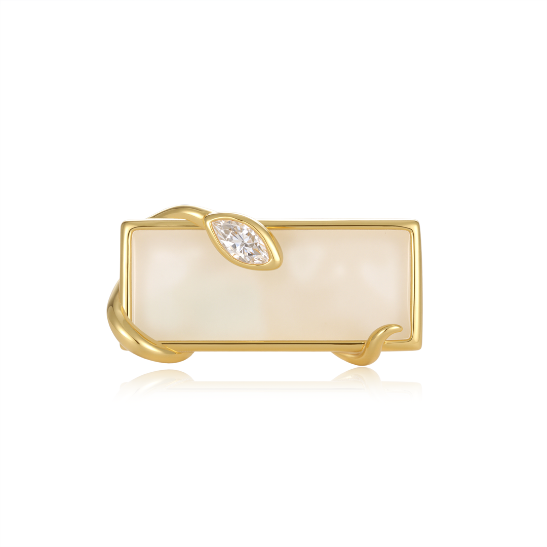 限量款蛇形天然白翡長方未來鑽戒指(10分)