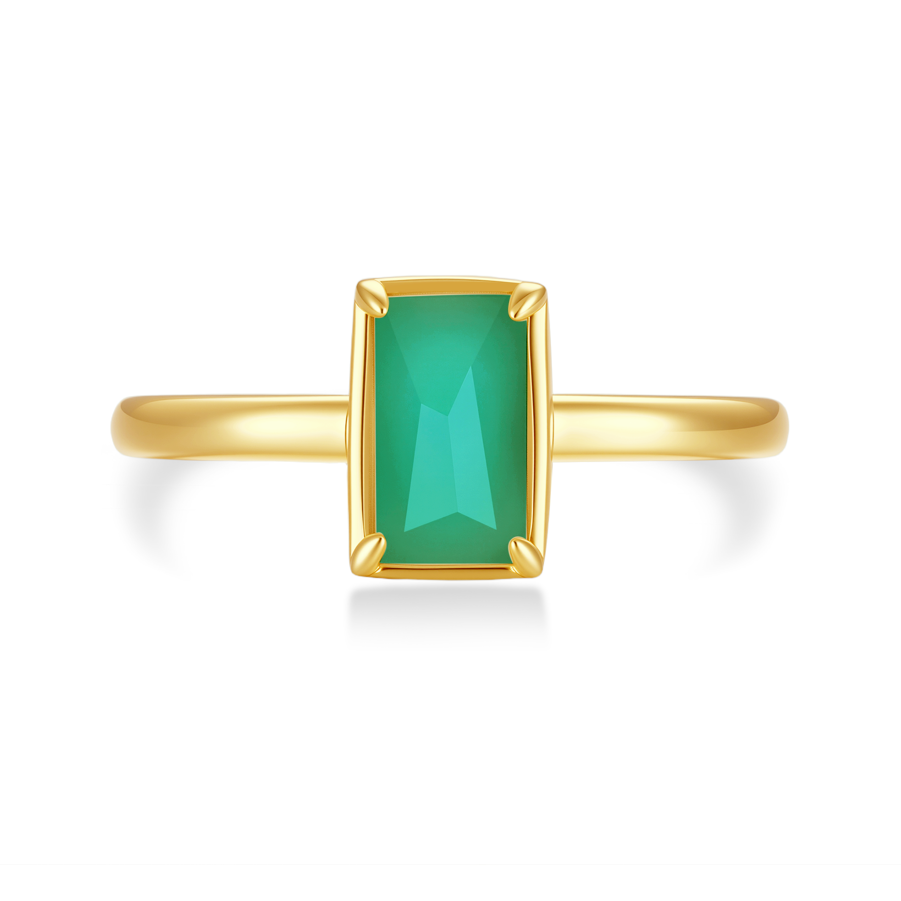 立體切割天然翡翠小長方戒指