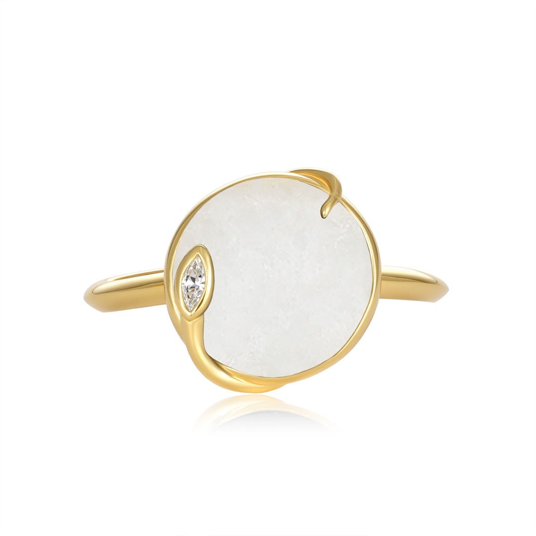 限量款蛇形天然白翡未來鑽調節式戒指(2分)