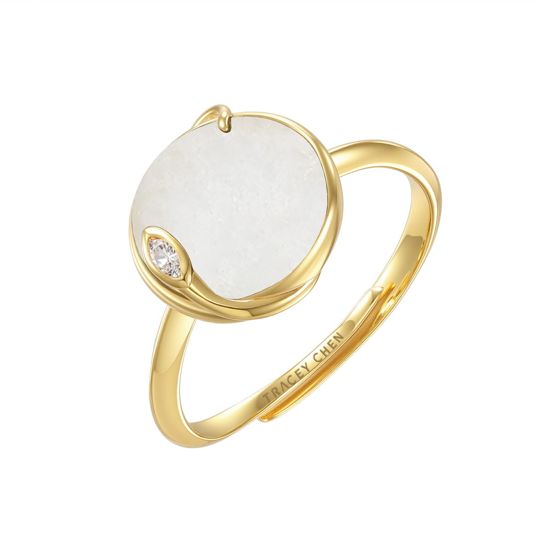 限量款蛇形天然白翡未來鑽調節式戒指(2分)