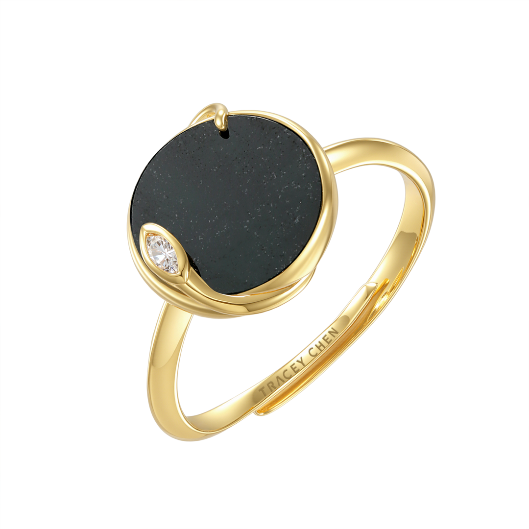 限量款蛇形天然墨翡未來鑽調節式戒指(2分)