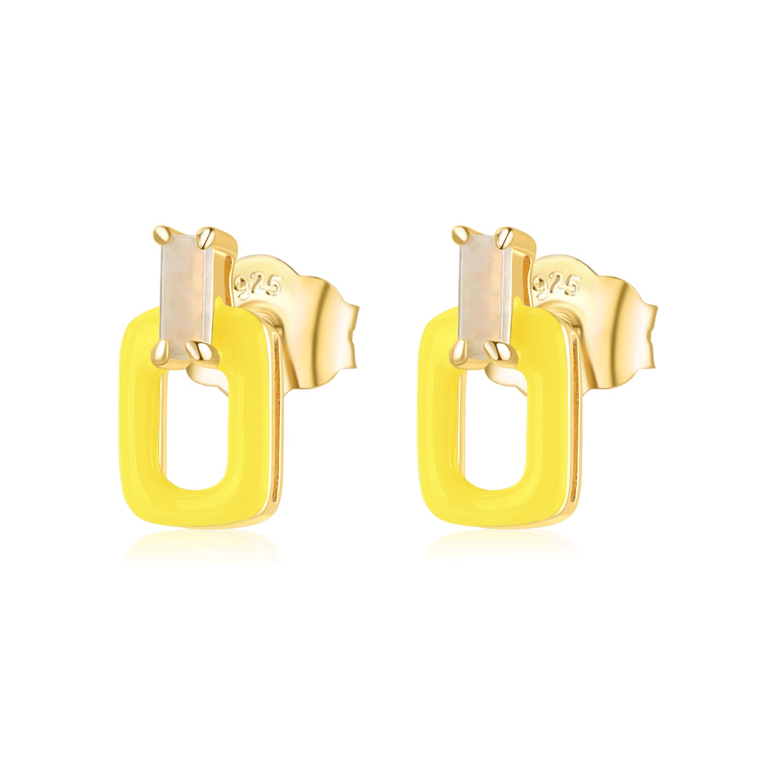 天然白翡小長方琺瑯造型耳飾