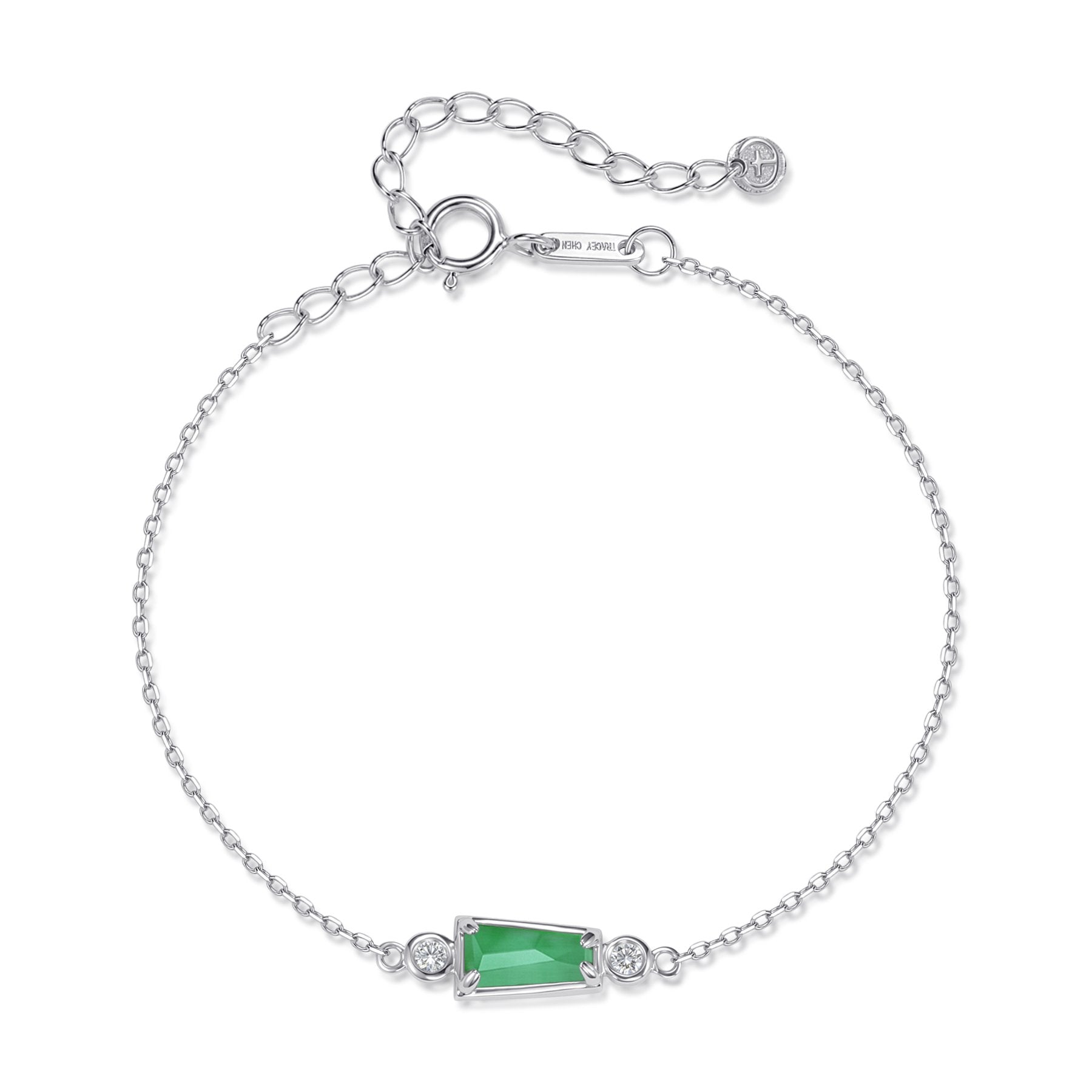 小方形梯形翡翠天然鑽手鍊