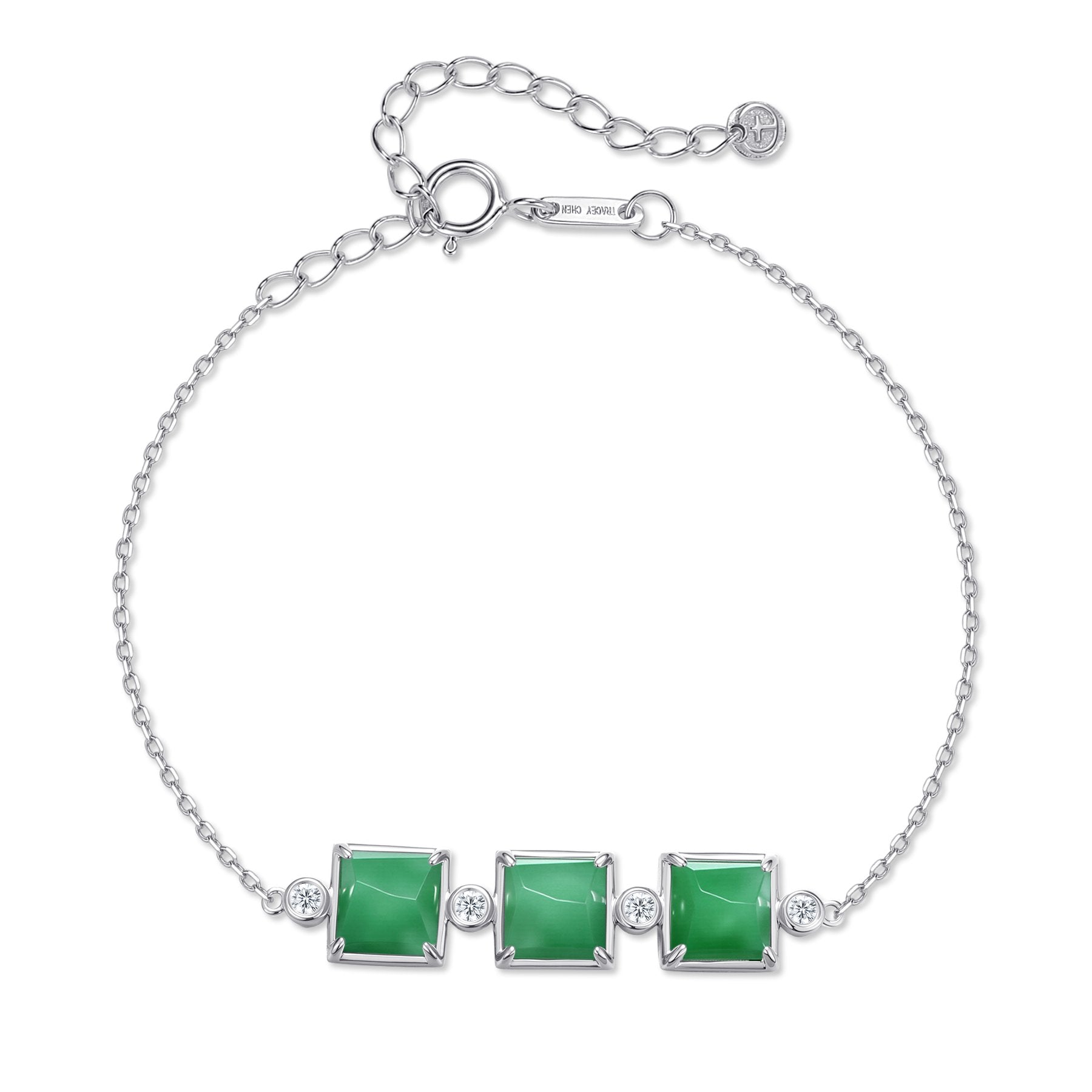 三正方翡翠天然鑽手鍊