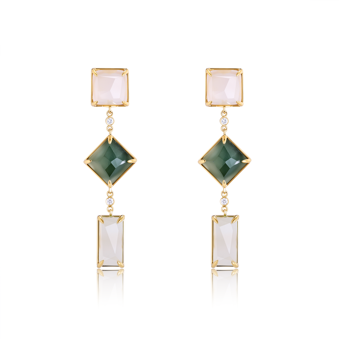 正方菱形幾何翡翠垂墜耳釘