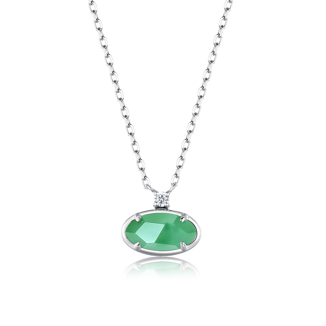 橢圓翡翠單顆天然鑽石項鍊