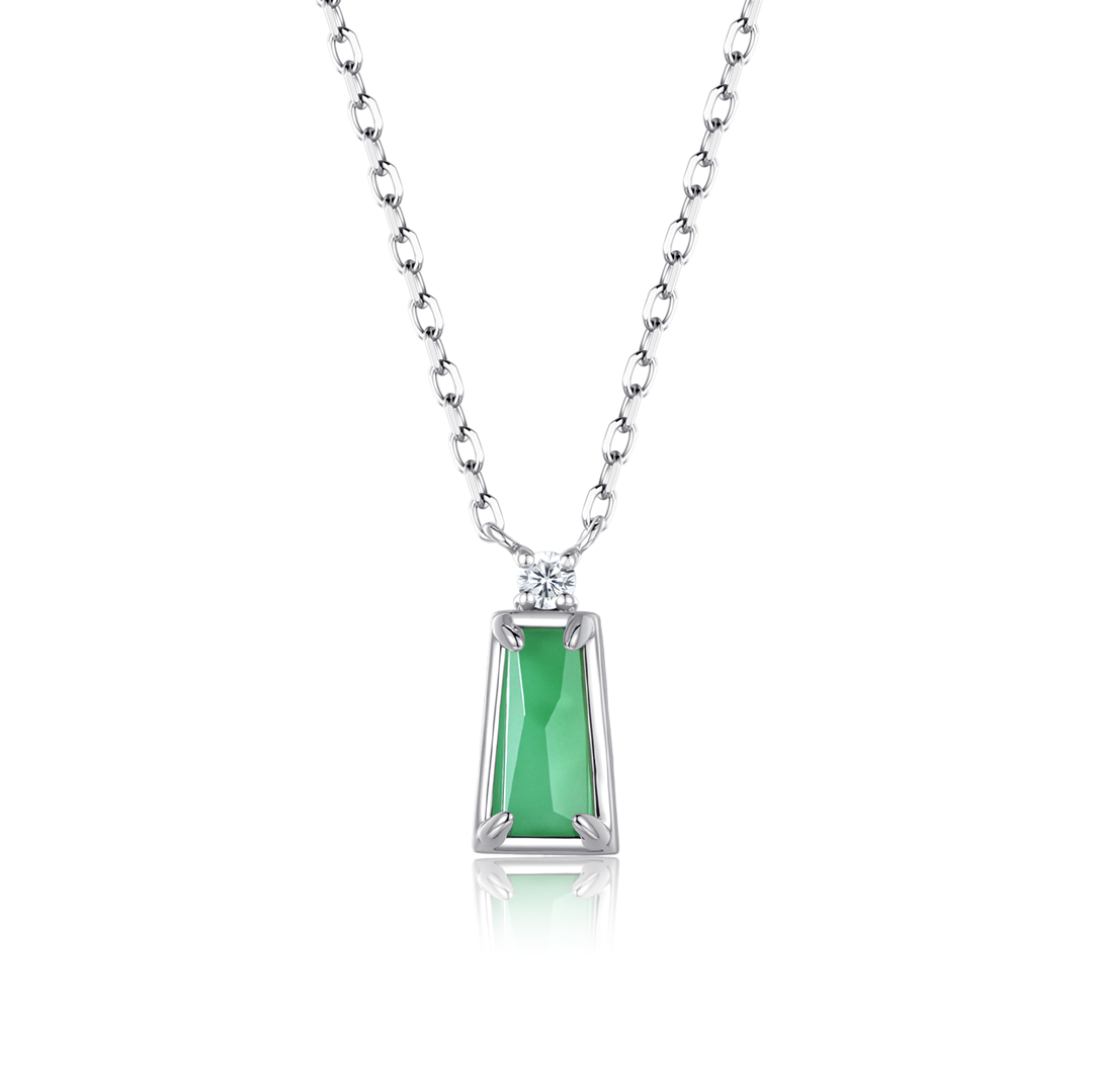 小直方梯形翡翠單顆天然鑽石項鍊
