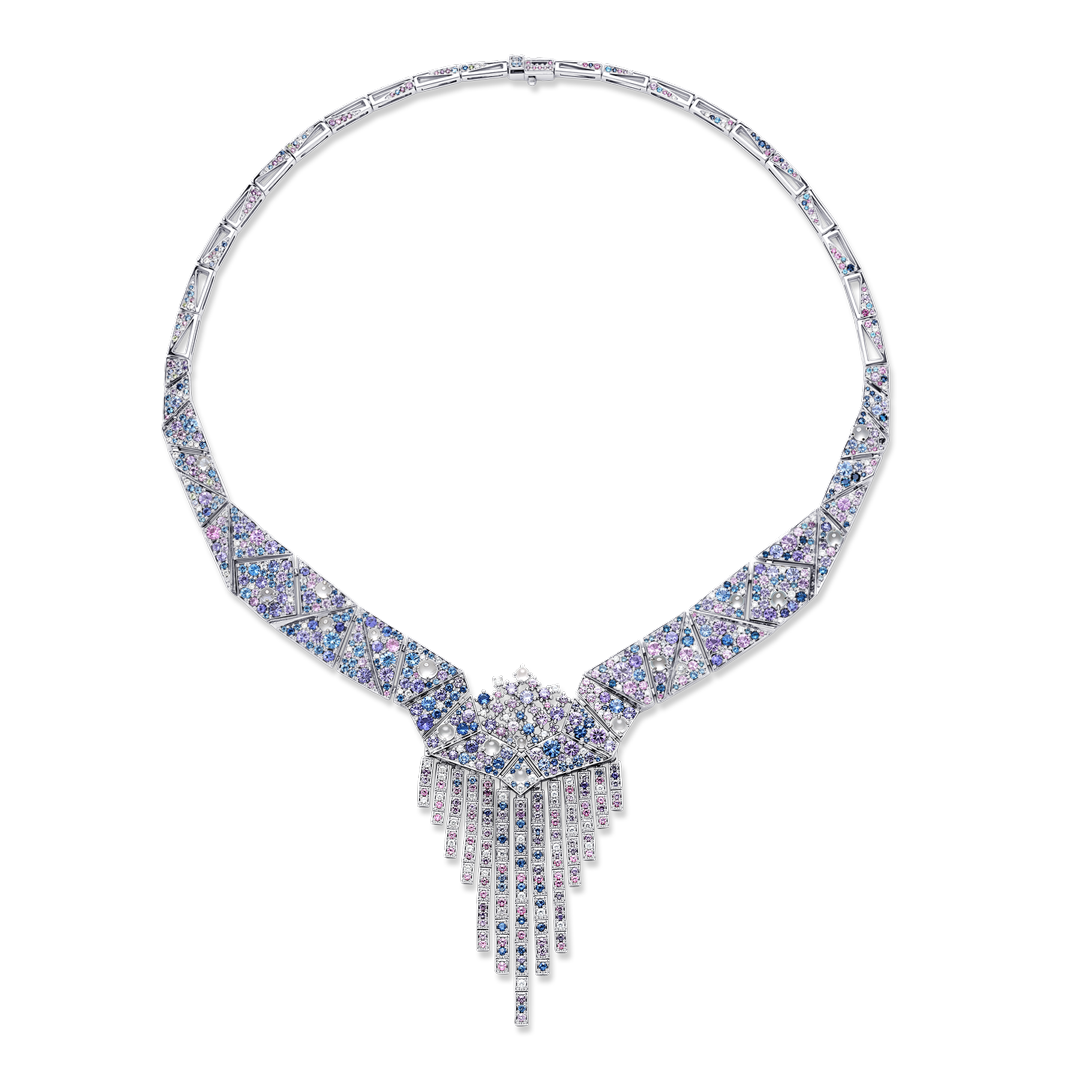 白翡藍彩寶幾何流蘇套鍊 / 戒指 / 胸針三用款