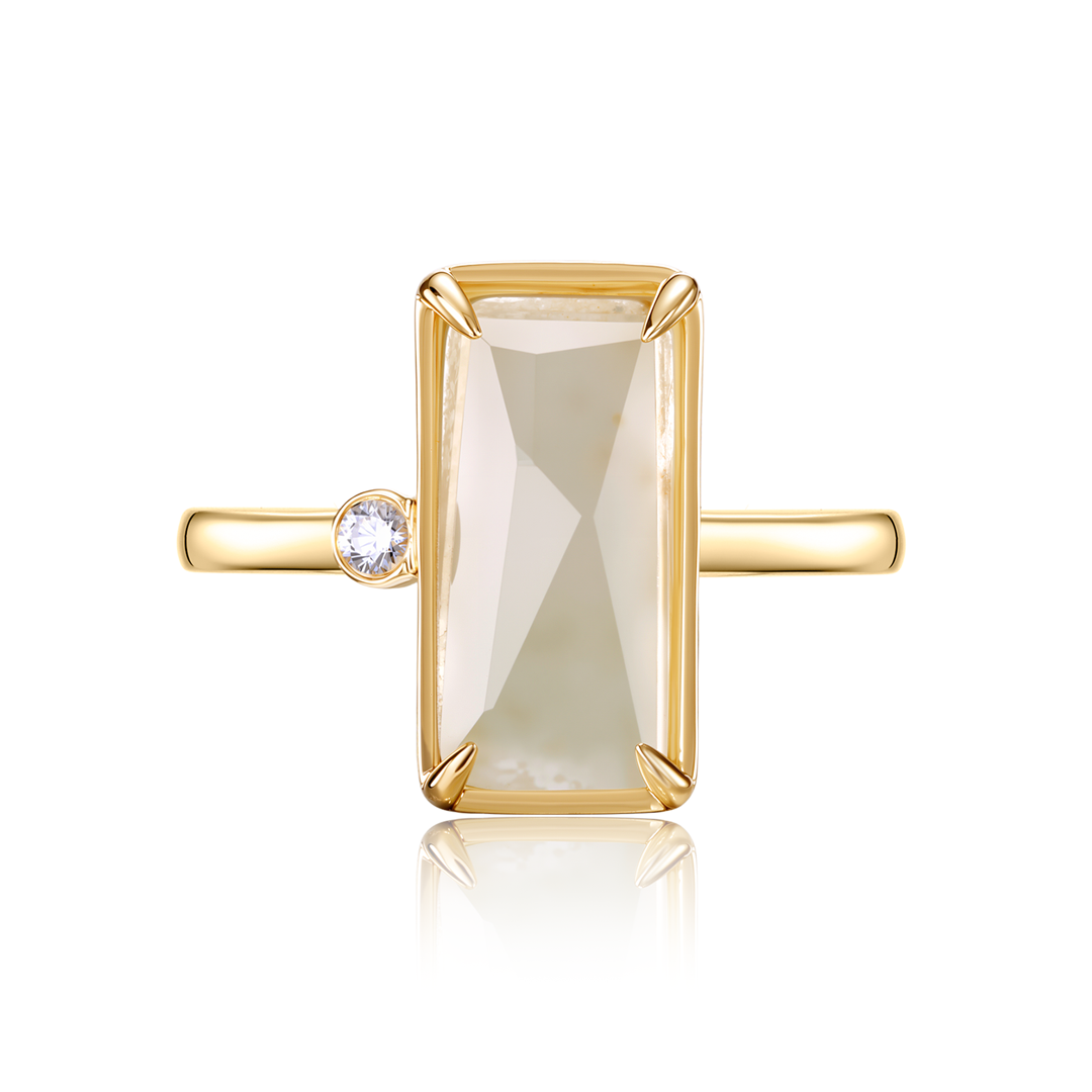 長方翡翠天然鑽石戒指