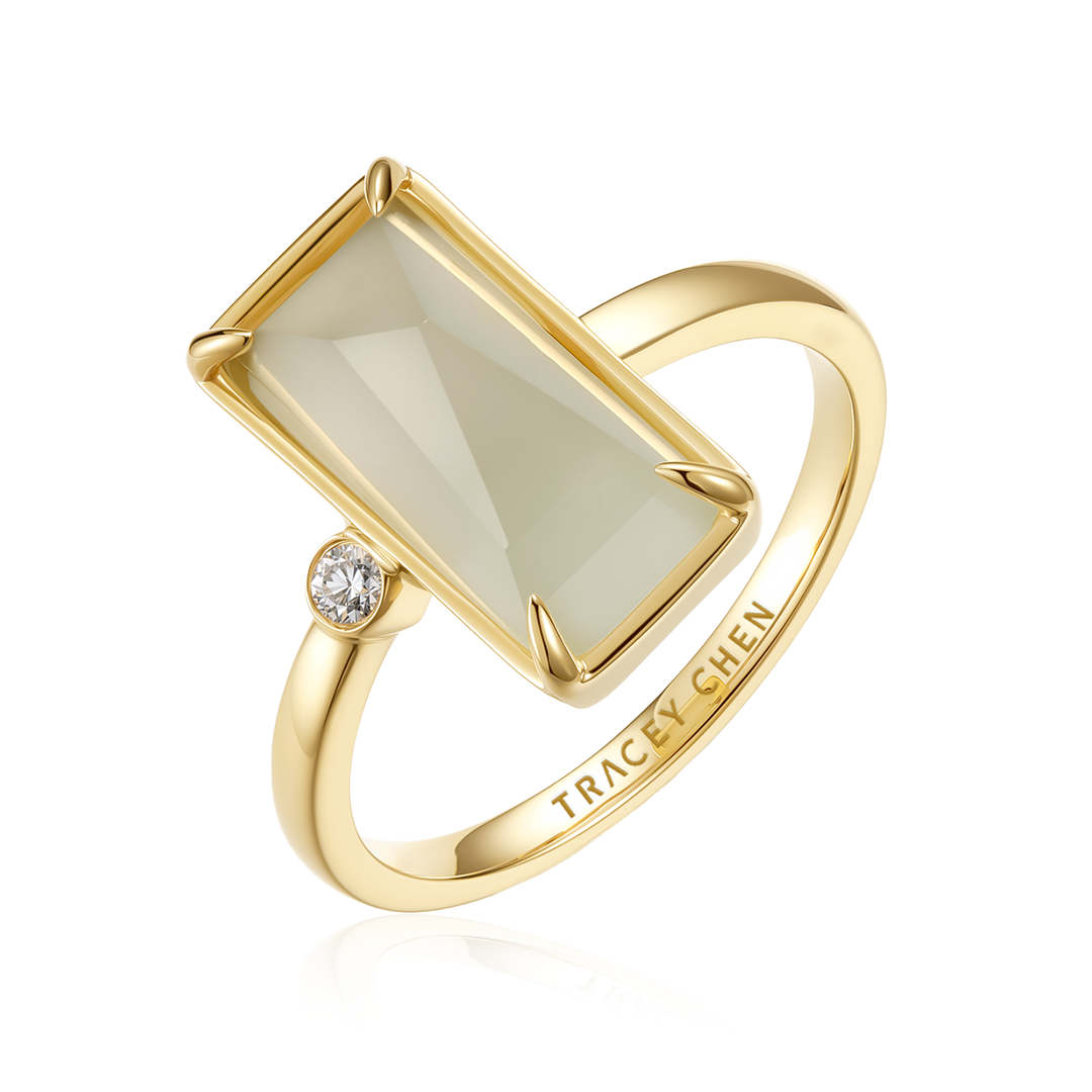 長方翡翠天然鑽石戒指