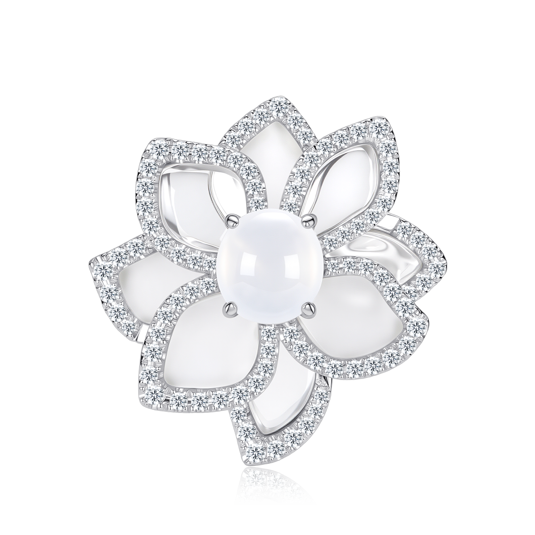 白翡磨砂水晶雙層花瓣戒指(大)