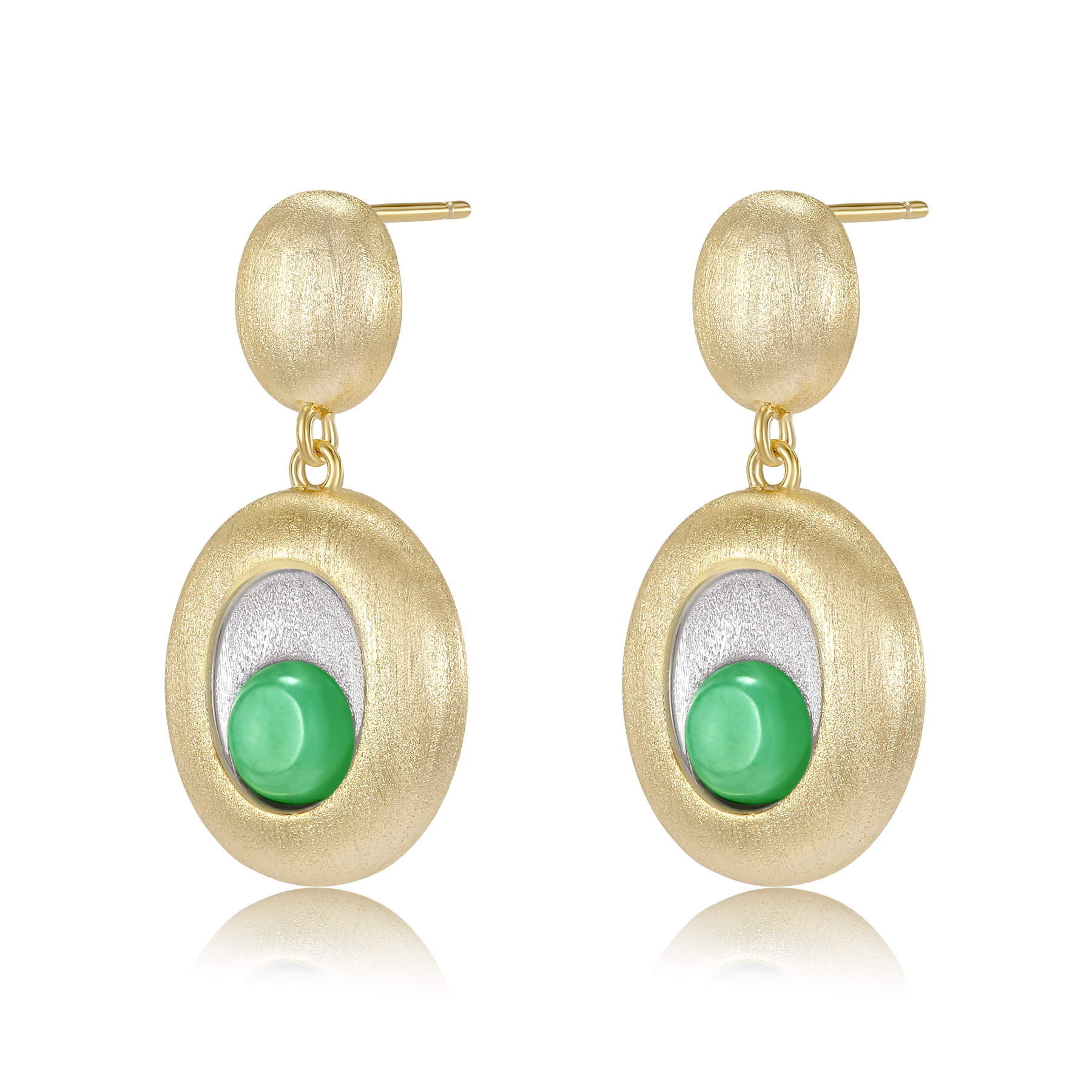 橢圓雙色拉絲翡翠小圓餅耳釘
