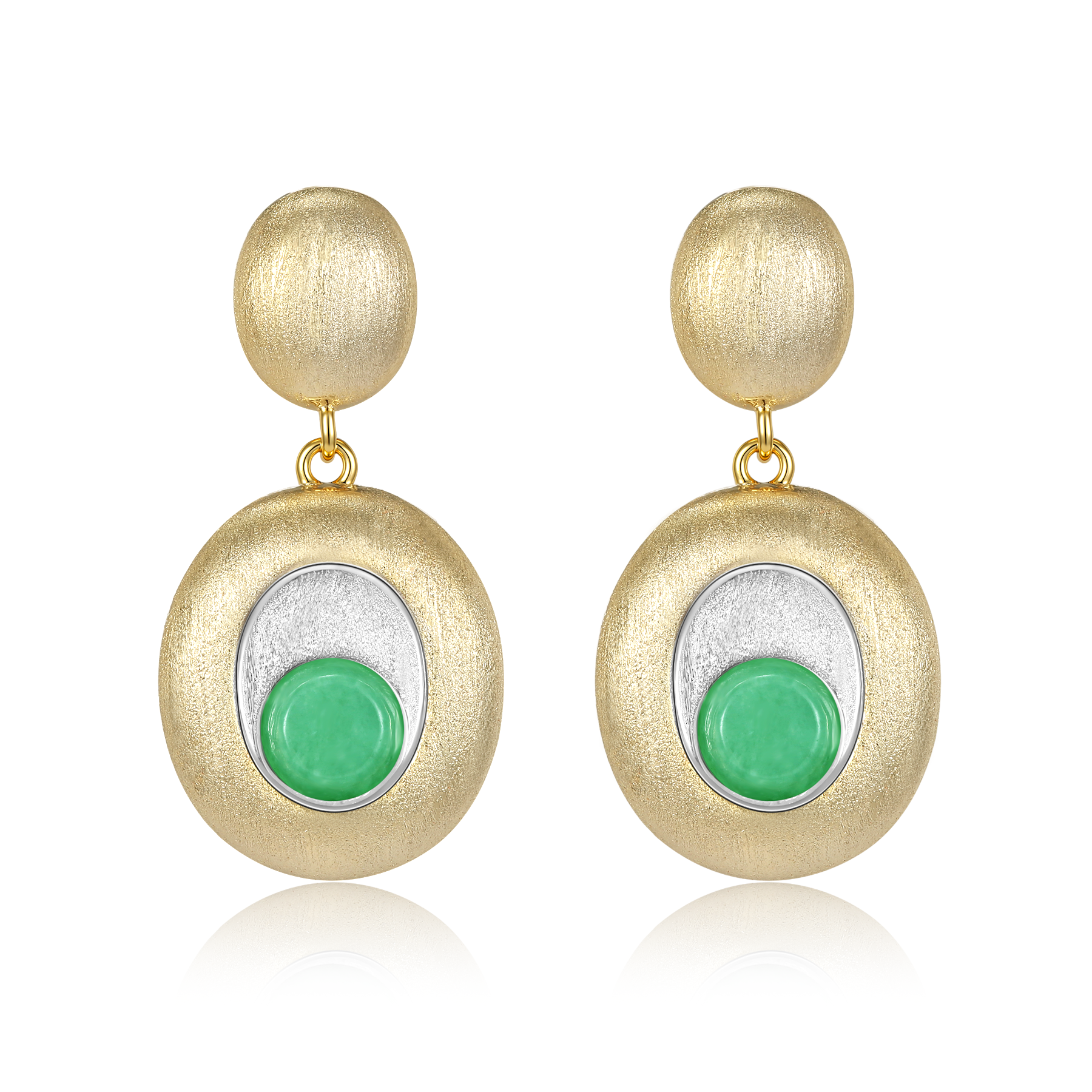 橢圓雙色拉絲翡翠小圓餅耳釘