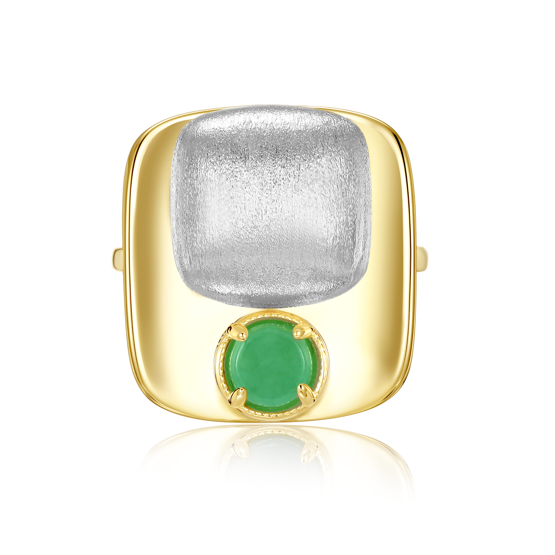 正方雙色拉絲翡翠小圓餅戒指