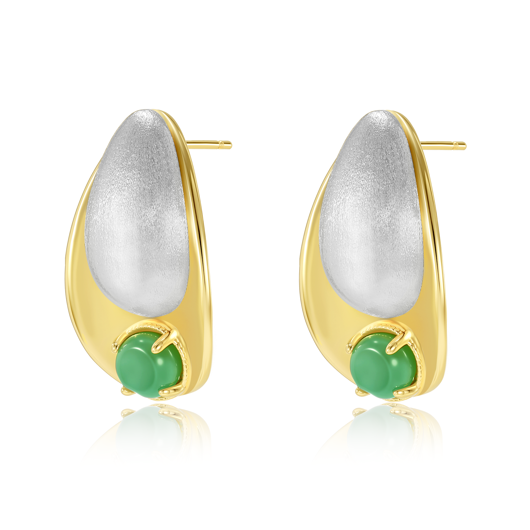 水滴雙色拉絲翡翠小圓餅耳釘