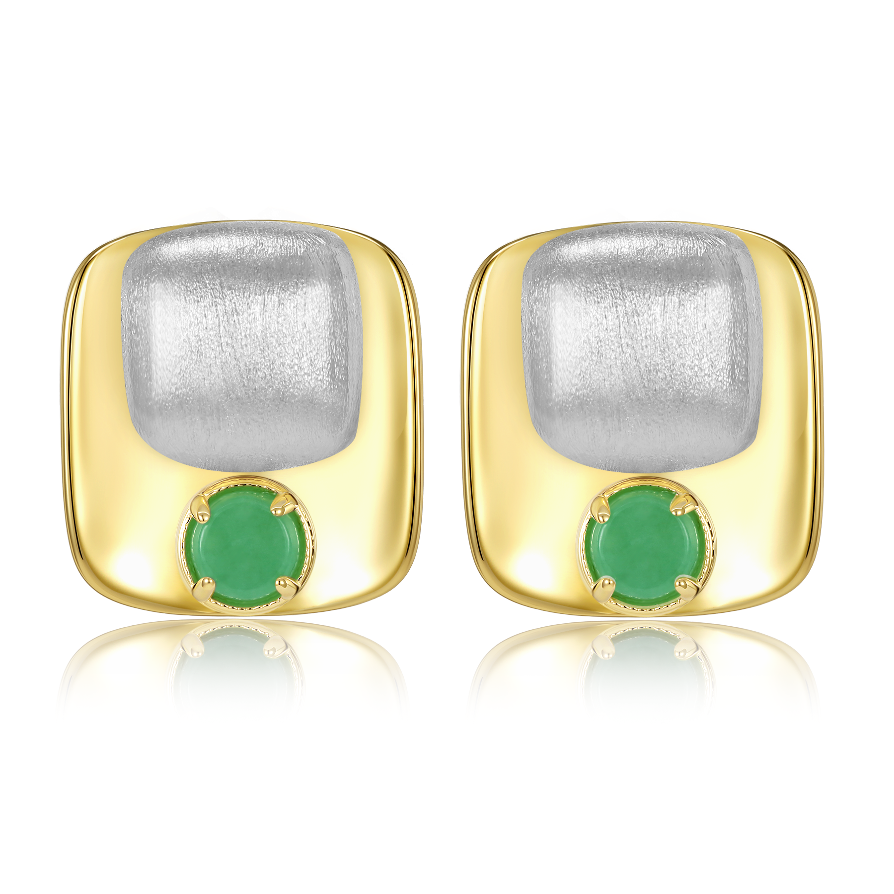 正方雙色拉絲翡翠小圓餅耳釘