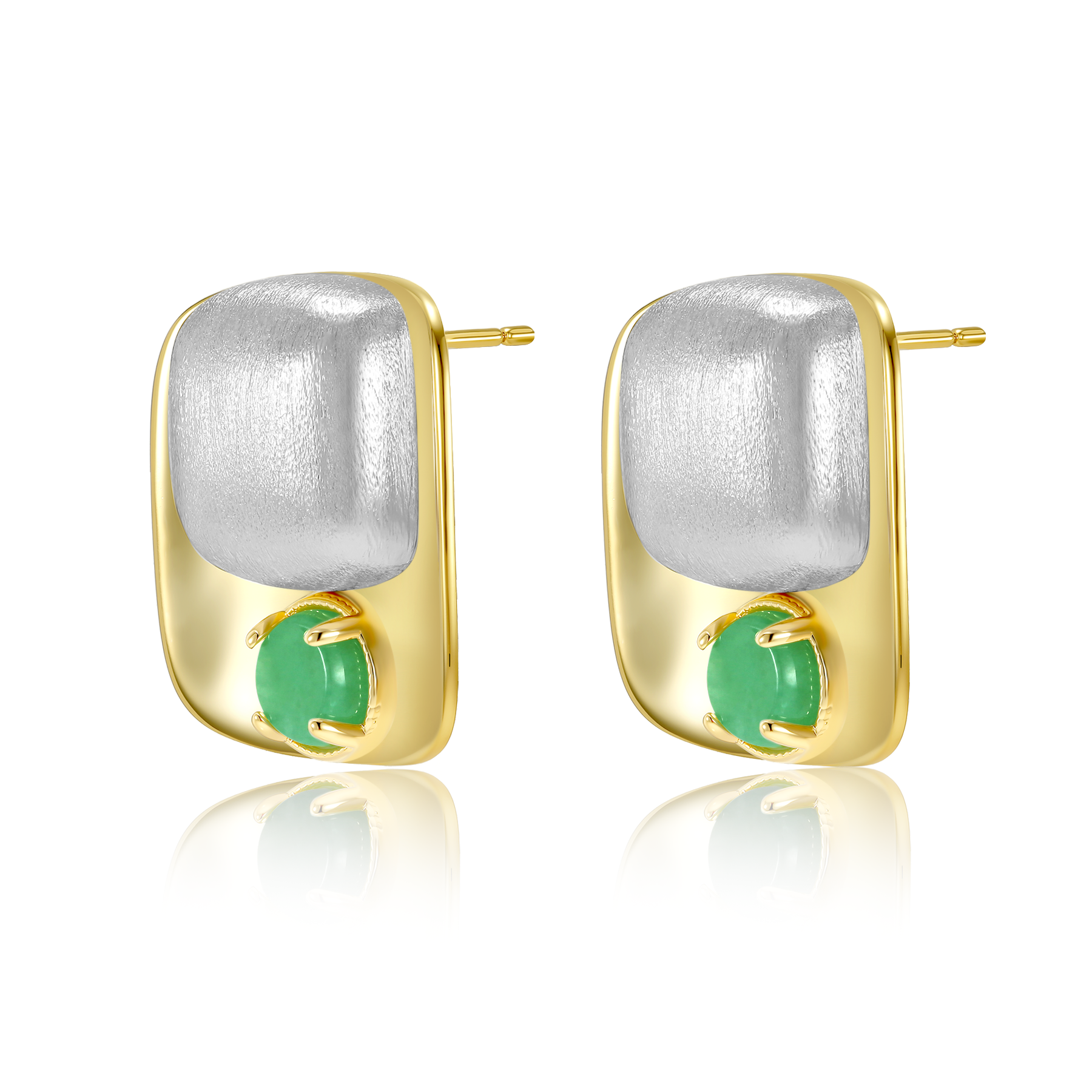 正方雙色拉絲翡翠小圓餅耳釘