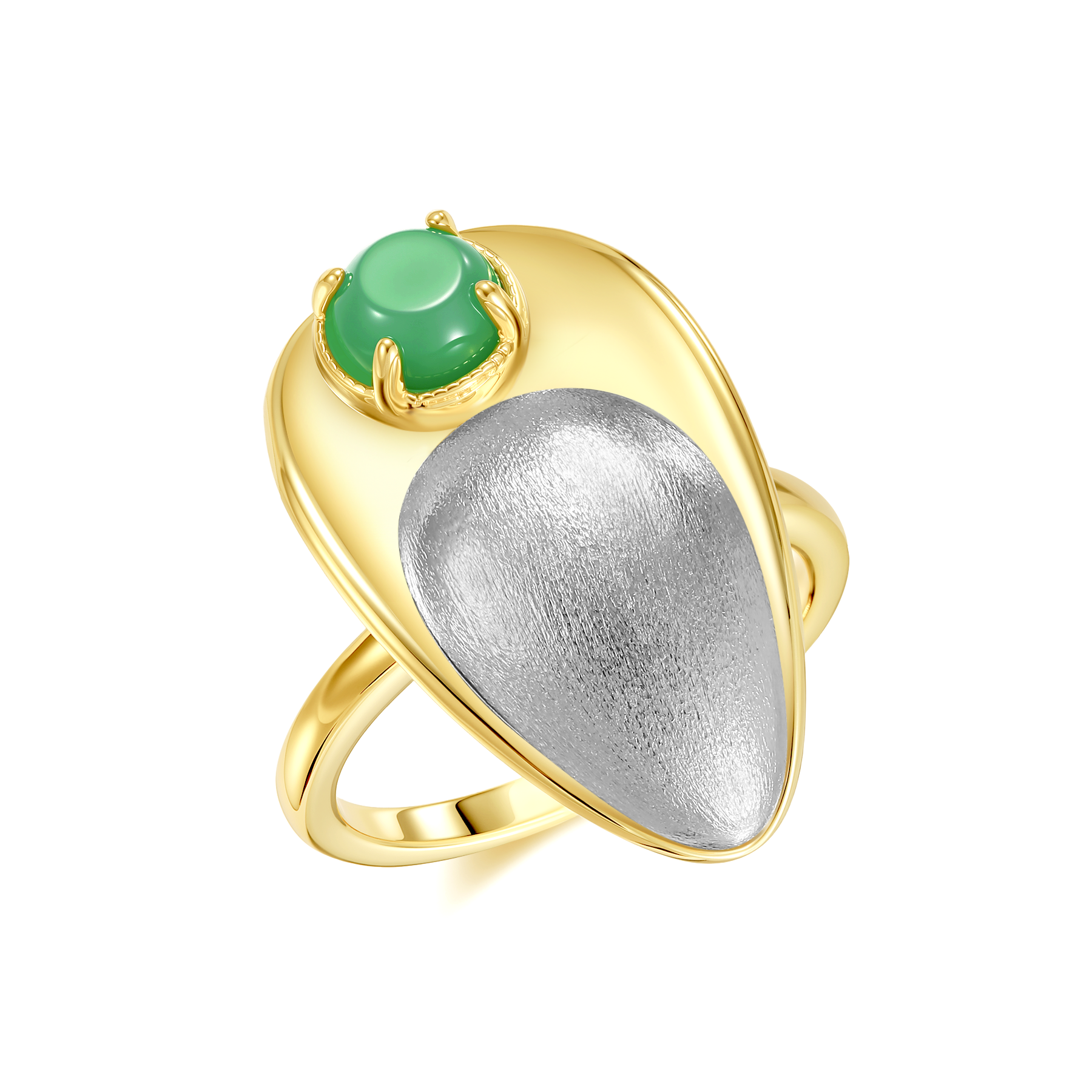 水滴雙色拉絲翡翠小圓餅戒指