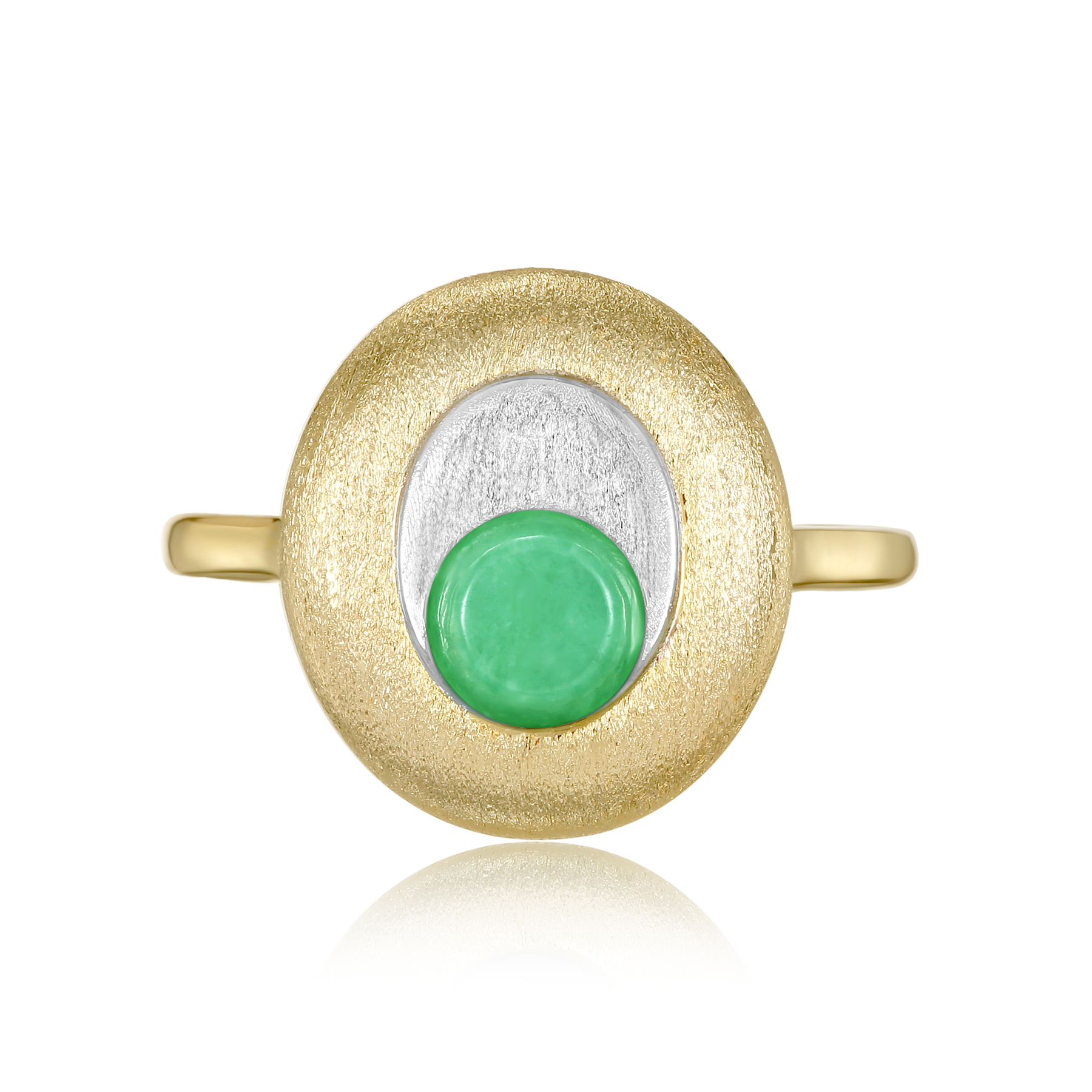 橢圓雙色拉絲翡翠小圓餅戒指