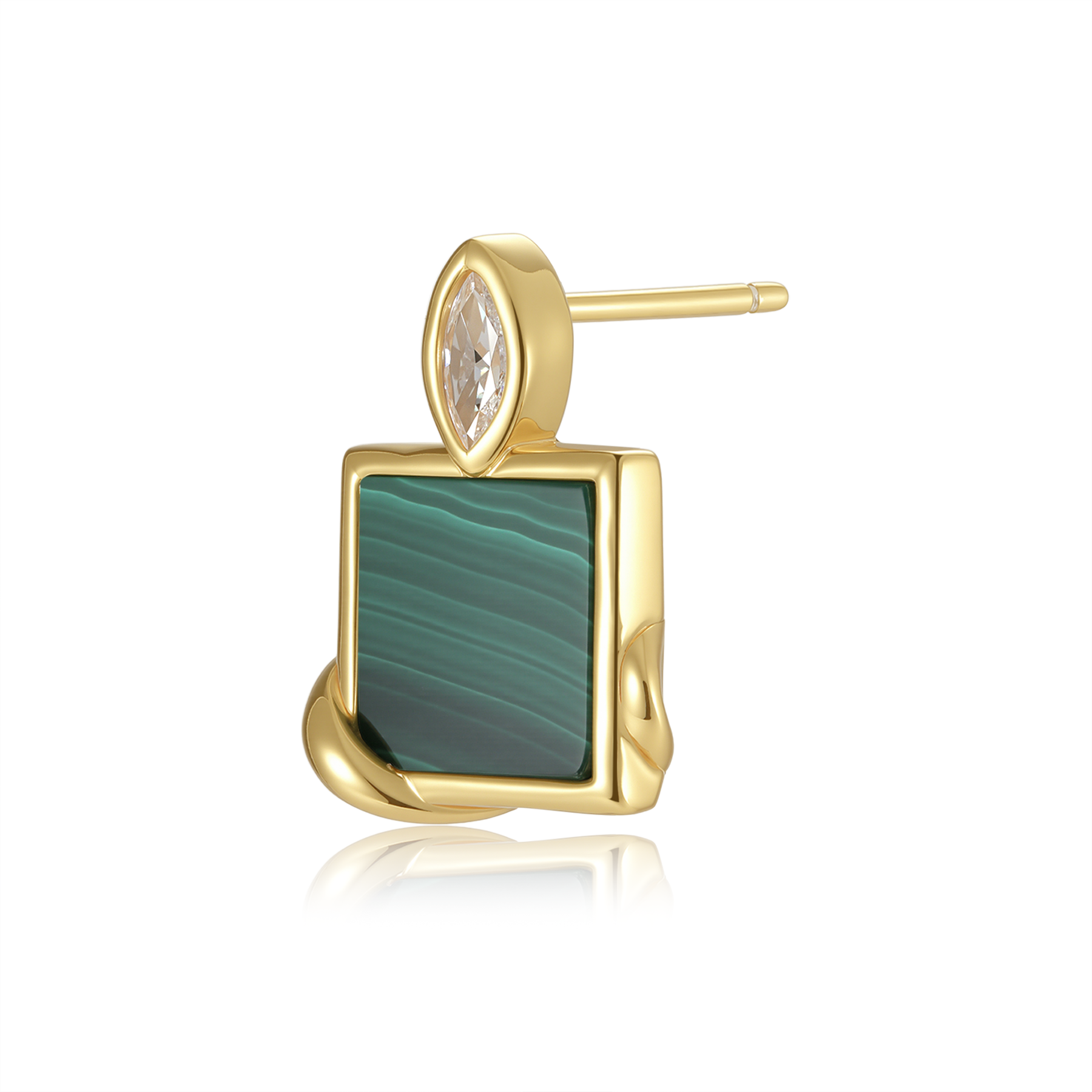 限量款蛇形小正方未來鑽耳釘(10分/單邊)-孔雀石