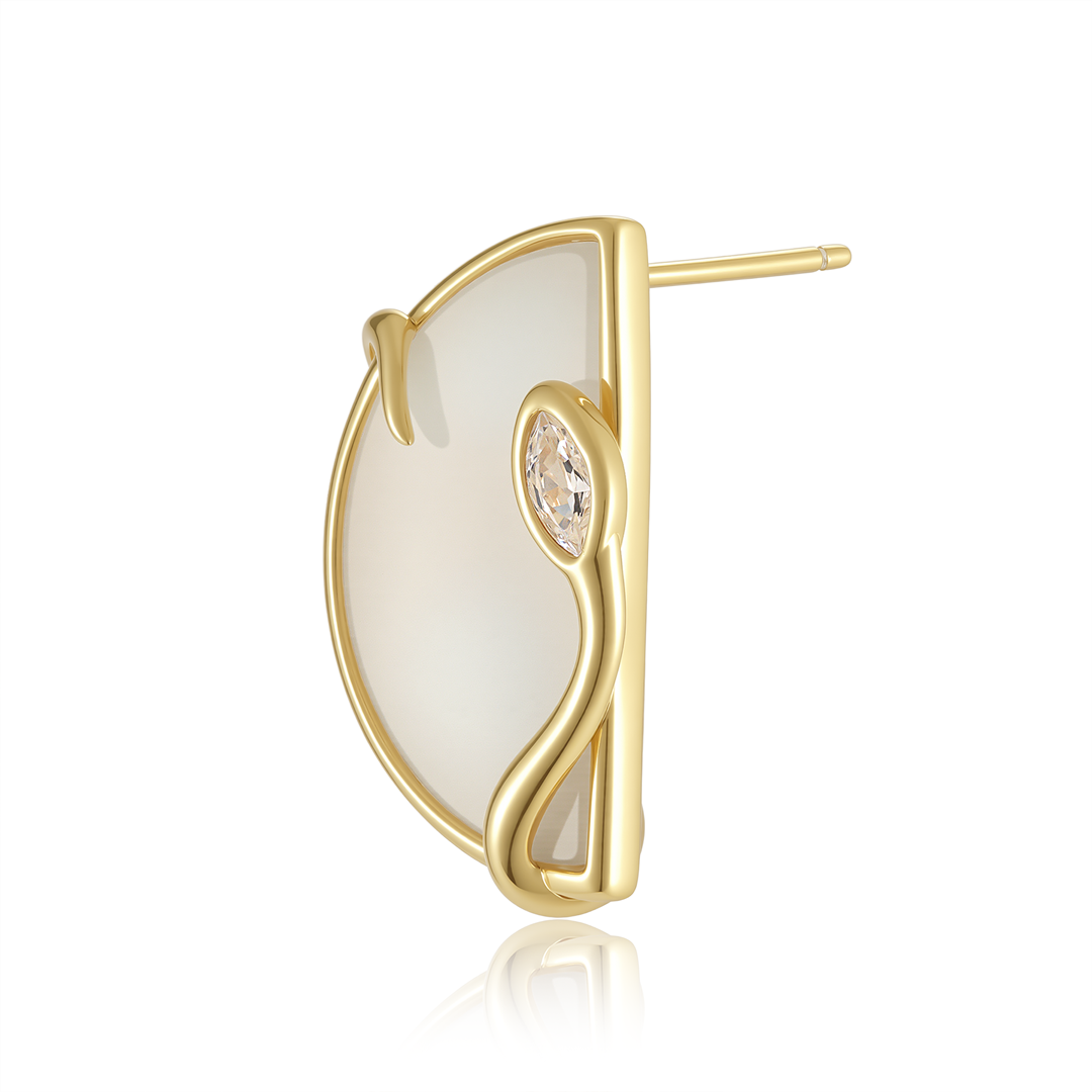 限量款蛇形半圓未來鑽耳釘(10分)-白翡