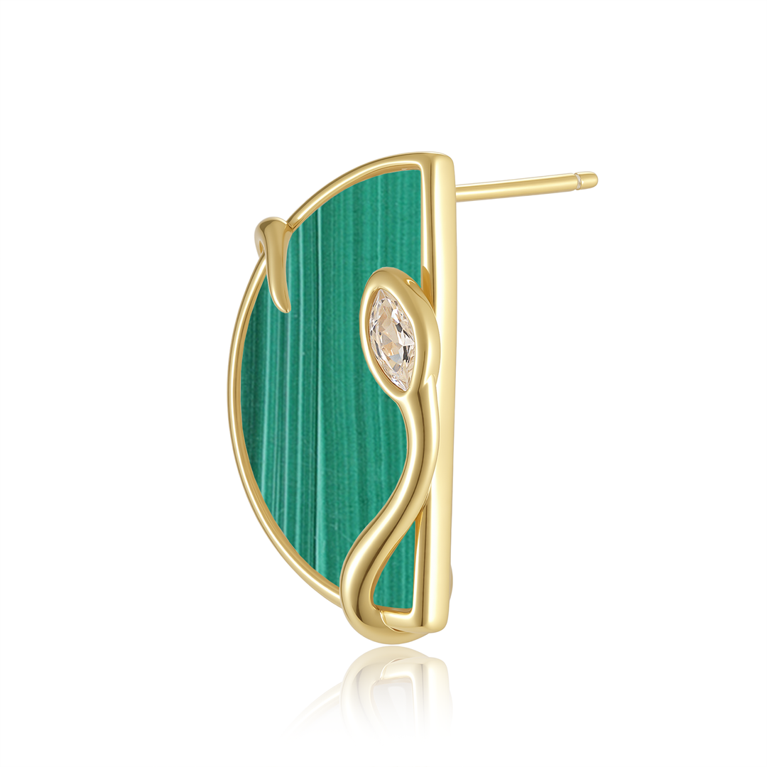 限量款蛇形半圓未來鑽耳釘(10分)-孔雀石