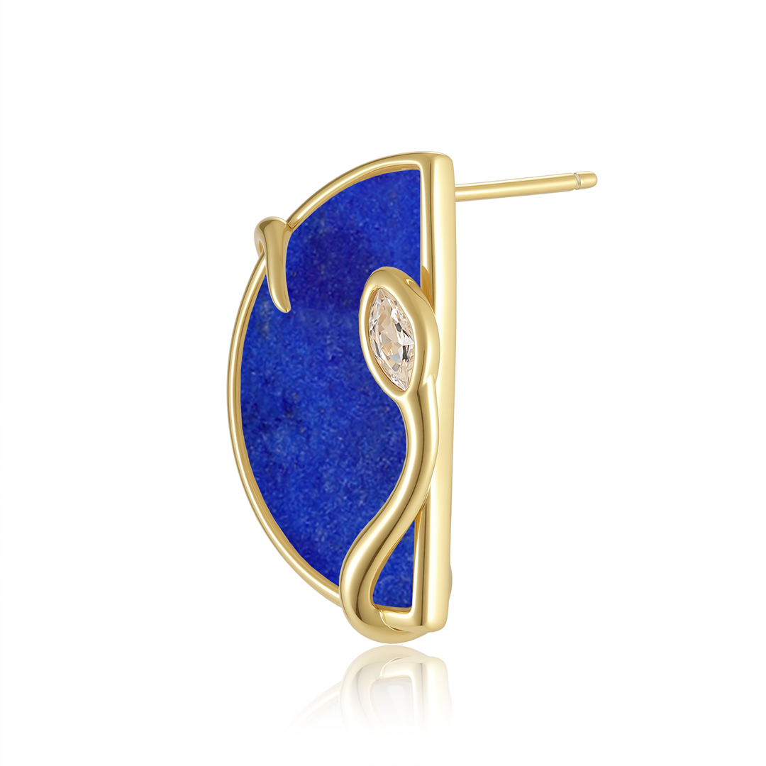 限量款蛇形半圓未來鑽耳釘(10分)-青金石