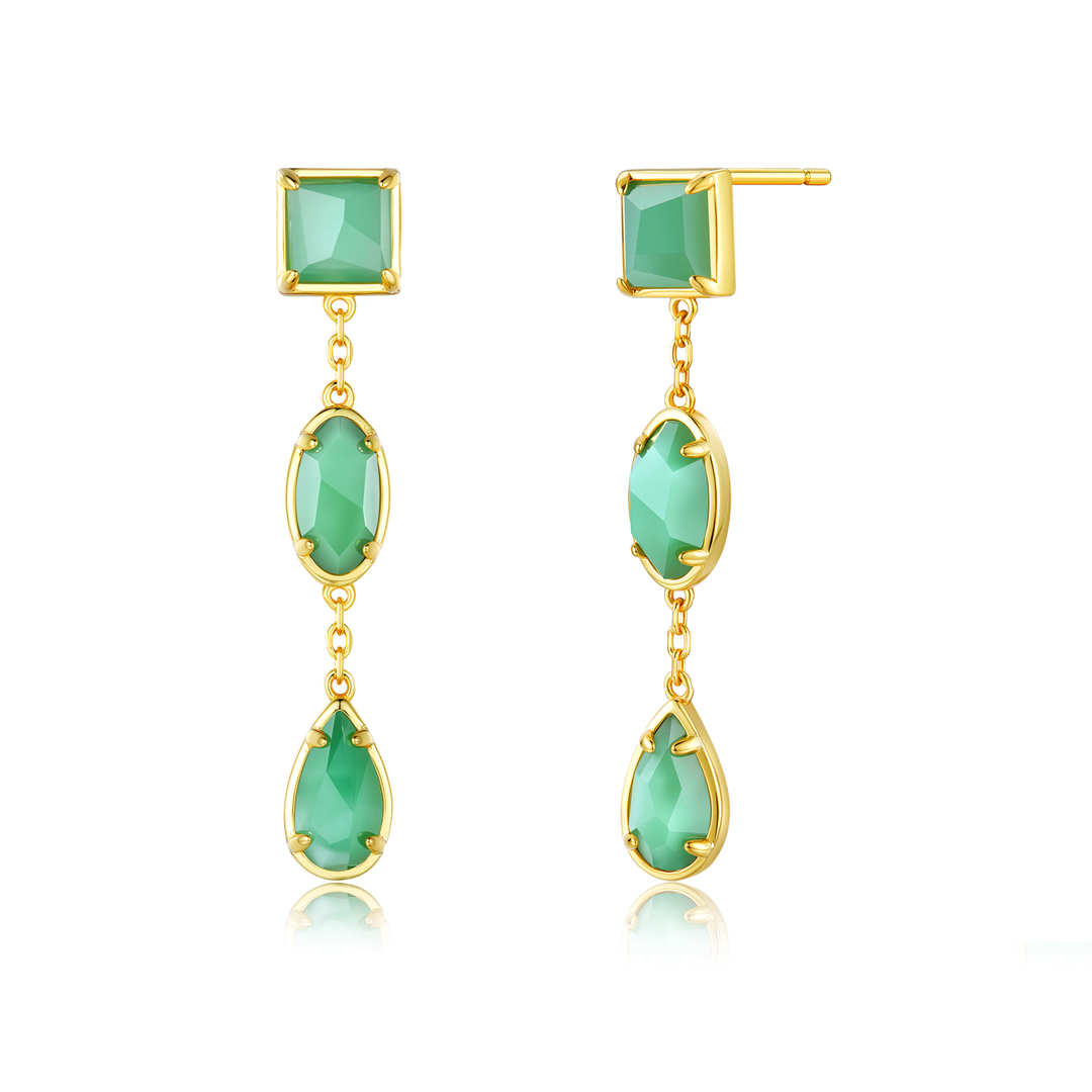 正方橢圓水滴天然翡翠耳釘