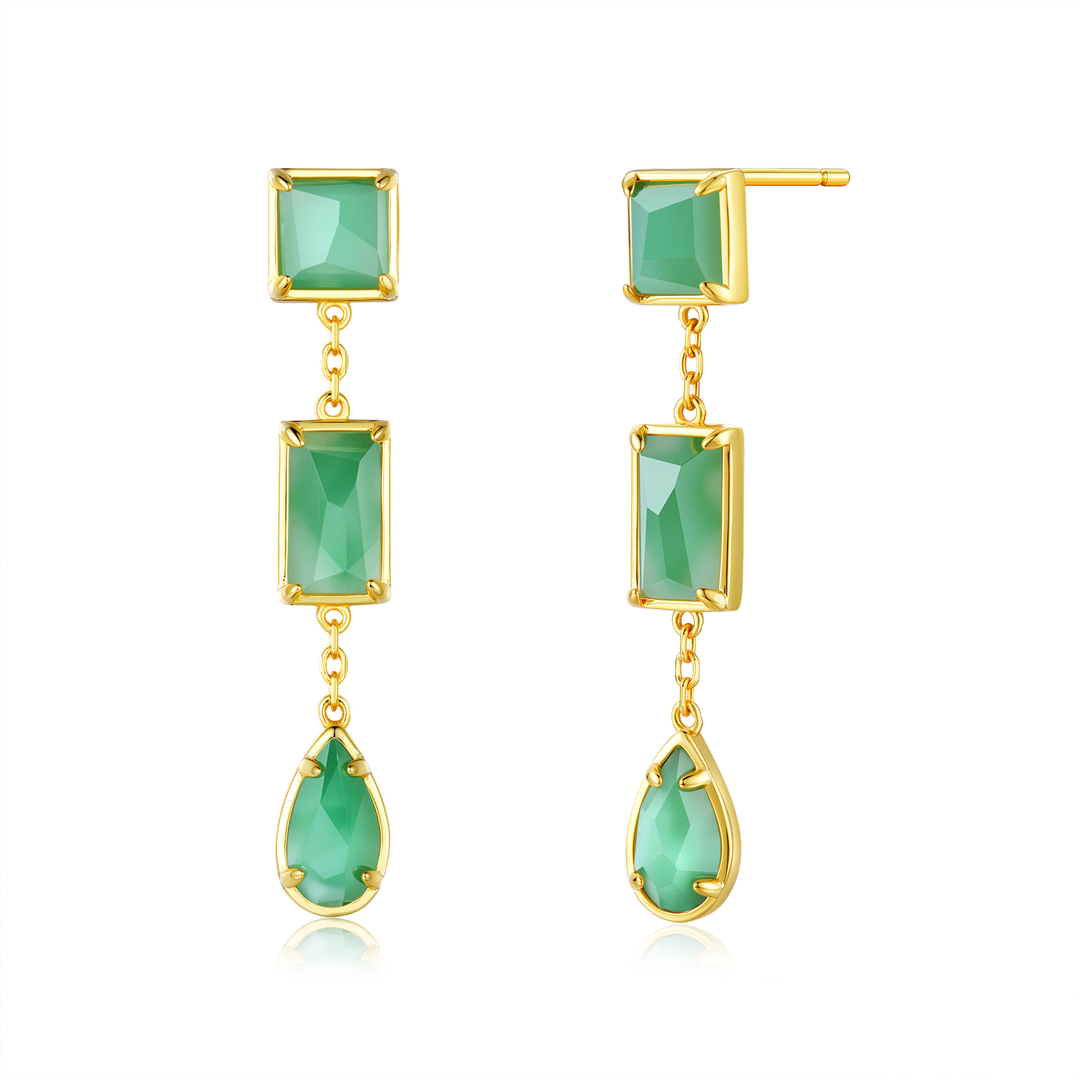 正方長方水滴天然翡翠耳釘