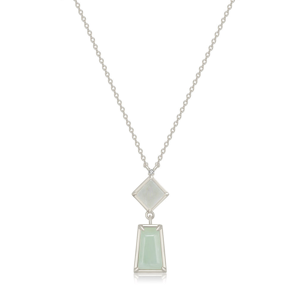 天然翡翠方形梯形未來鑽項鍊