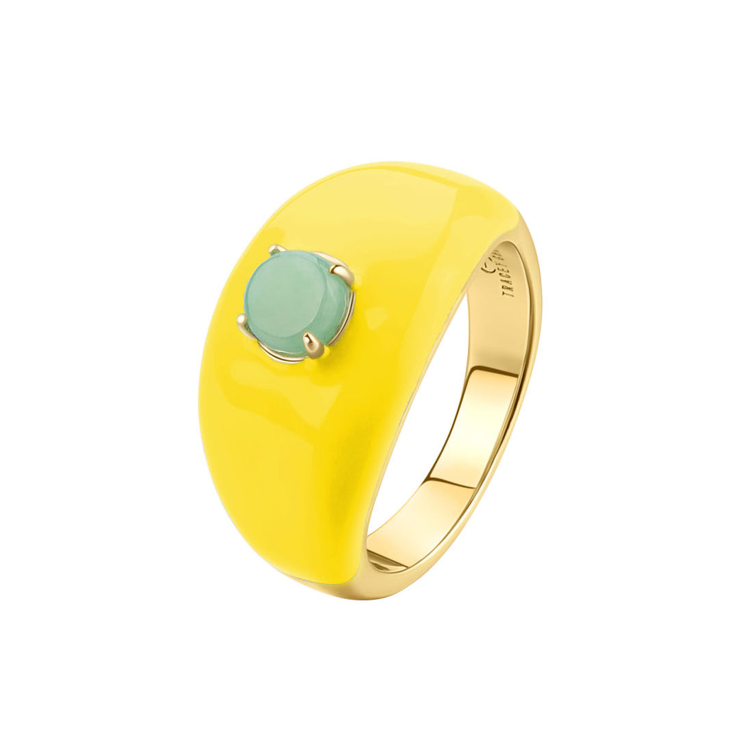 天然翡翠圓形琺瑯寬戒指