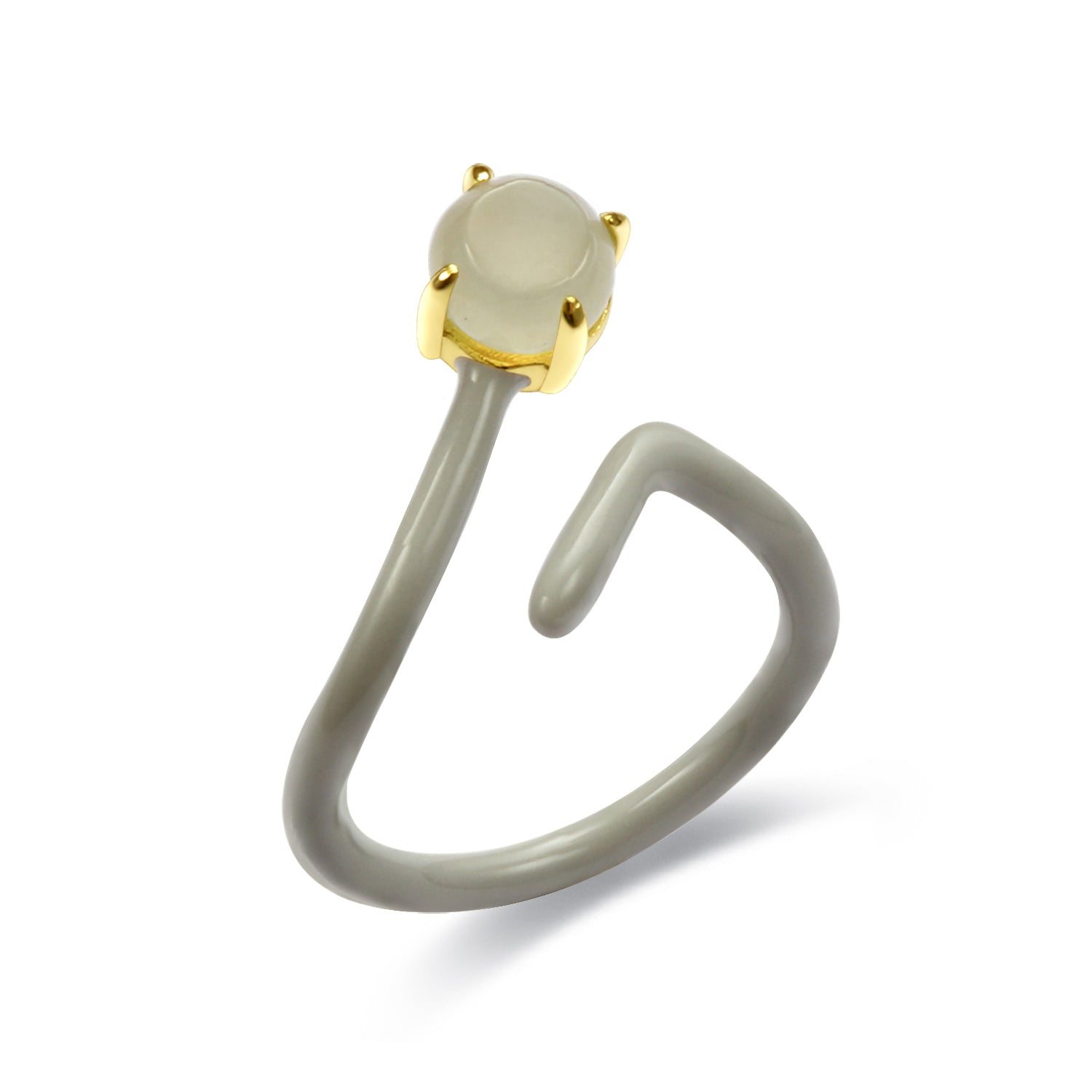 Natural Jadeite Round Enamel Streamline Ring