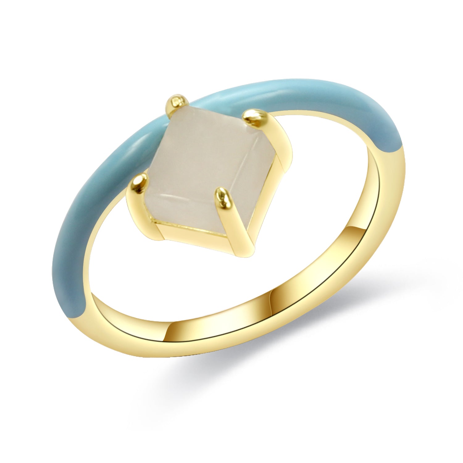 天然翡翠方型琺瑯圈環戒指