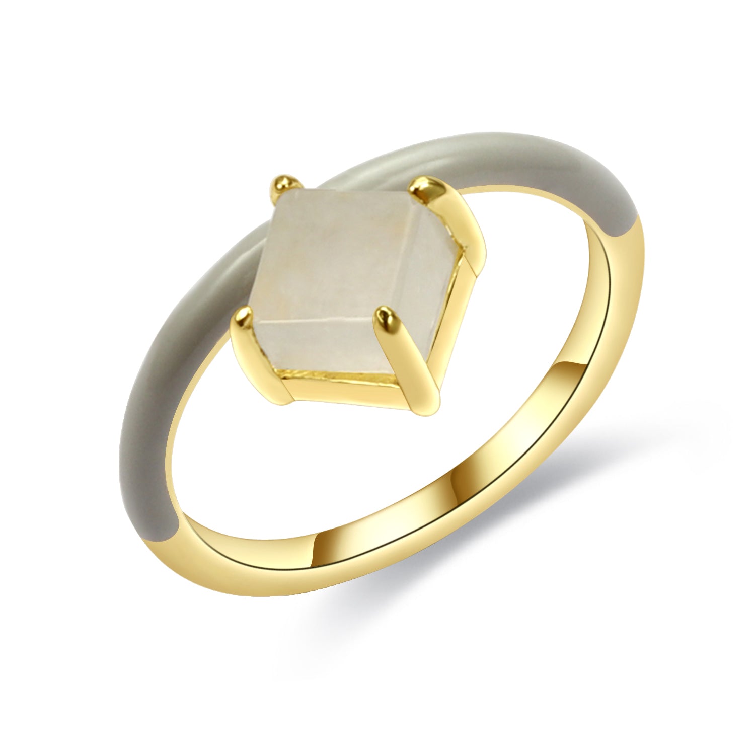 天然翡翠方型琺瑯圈環戒指