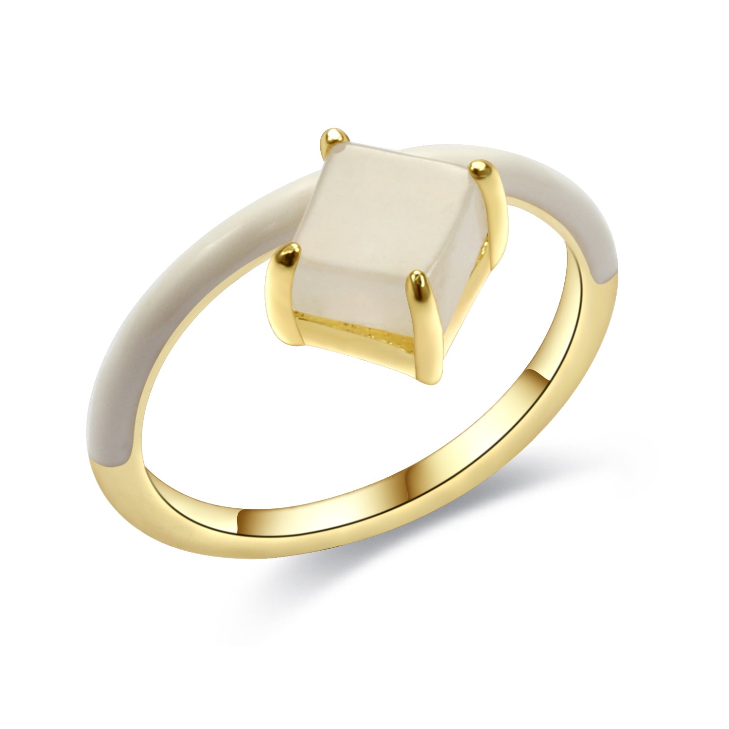 天然翡翠方型琺瑯圈環戒指