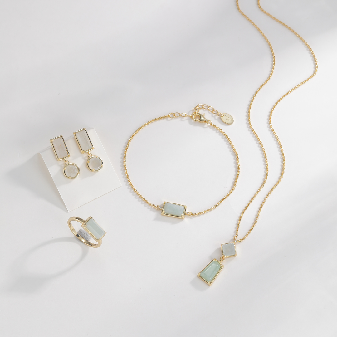 天然翡翠小長方未來鑽手鍊