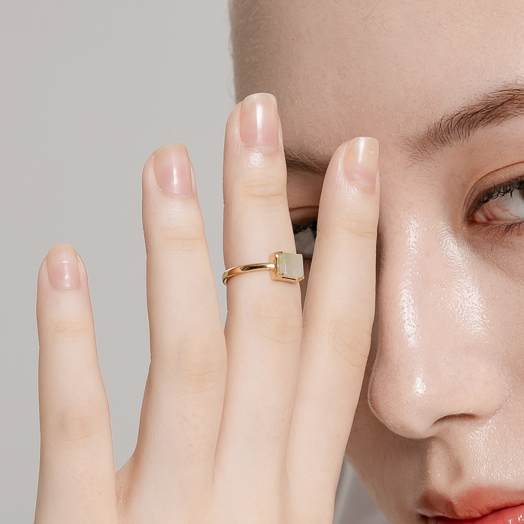 Natural Jadeite Square Ring