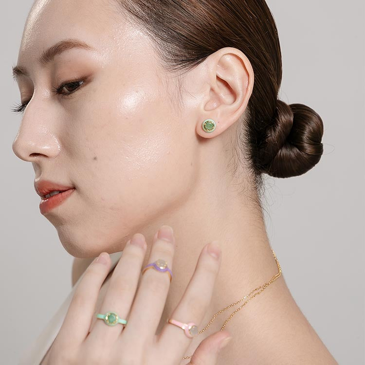 天然圓形翡翠琺瑯戒指