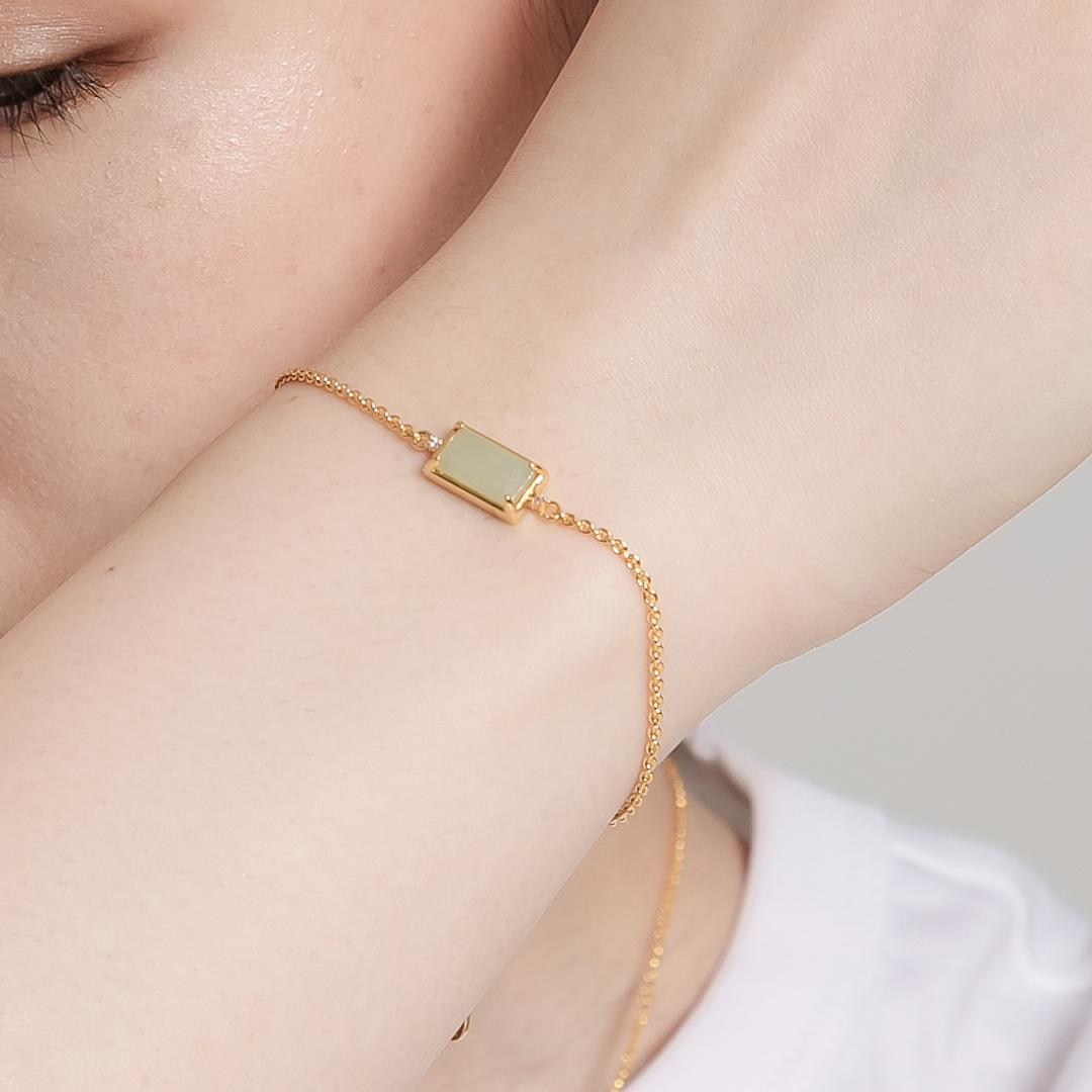 天然翡翠小長方未來鑽手鍊