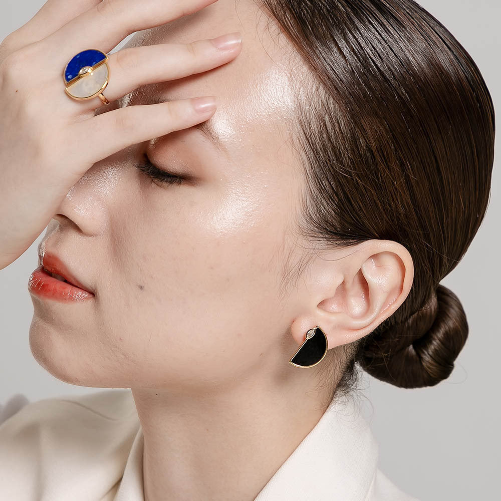 天然墨翡半圓未來鑽耳釘(10分)