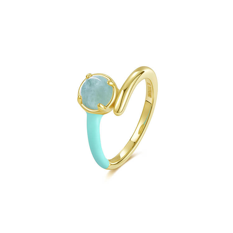 天然圓形翡翠單邊琺瑯交錯戒指