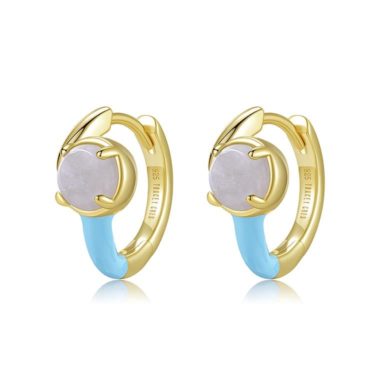 天然圓形翡翠琺瑯交錯耳環