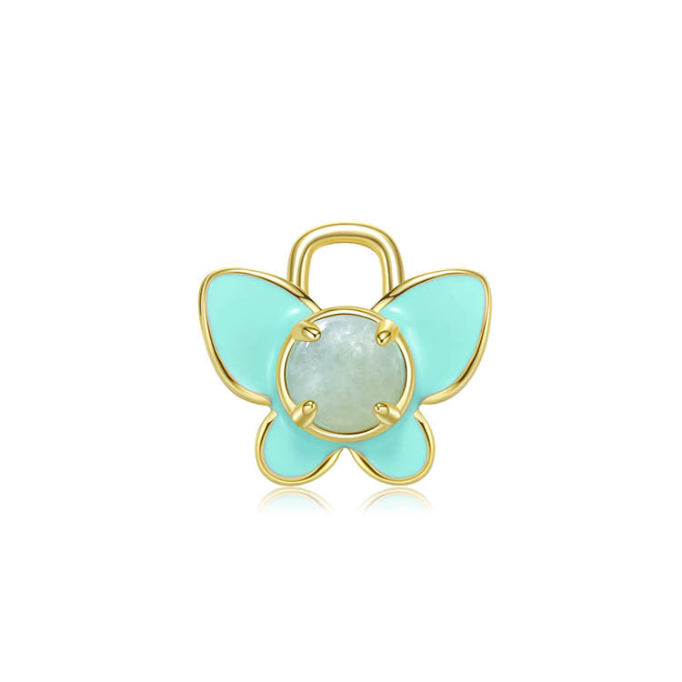 天然圓形翡翠琺瑯蝴蝶吊墜