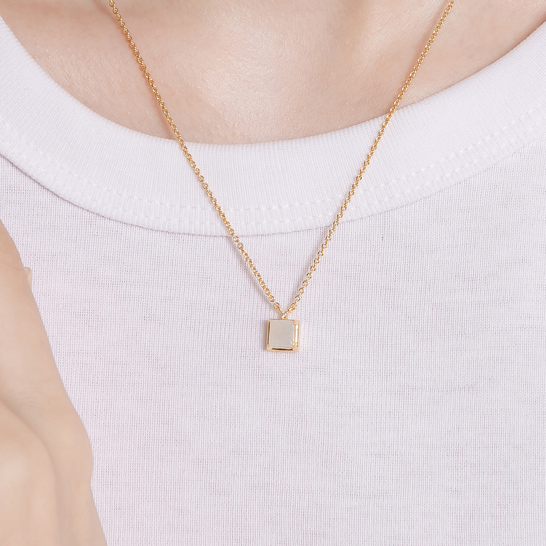 天然翡翠小正方未來鑽項鍊