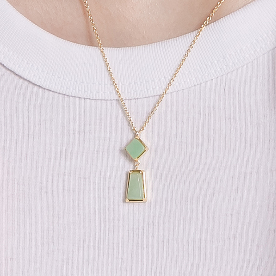 天然翡翠方形梯形未來鑽項鍊